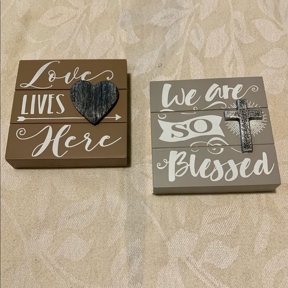Two Square 6โx6โ Wooden Art Signs w/raised silver ๐ค& โ๏ธ accents. - Picture 1 of 5